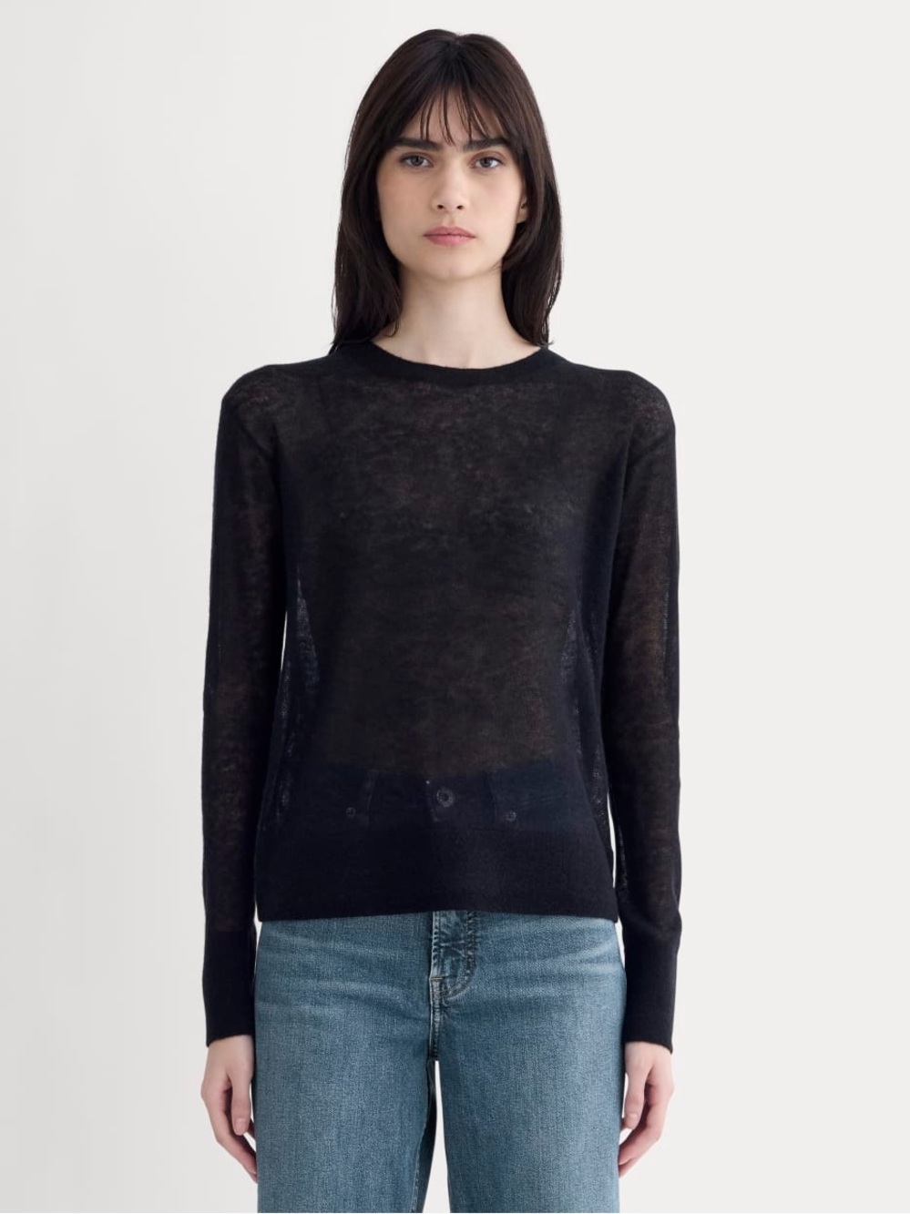 Everlane Air Alpaca Relaxed Crew Top Black Size S NWOT Wool Alpaca Sweater